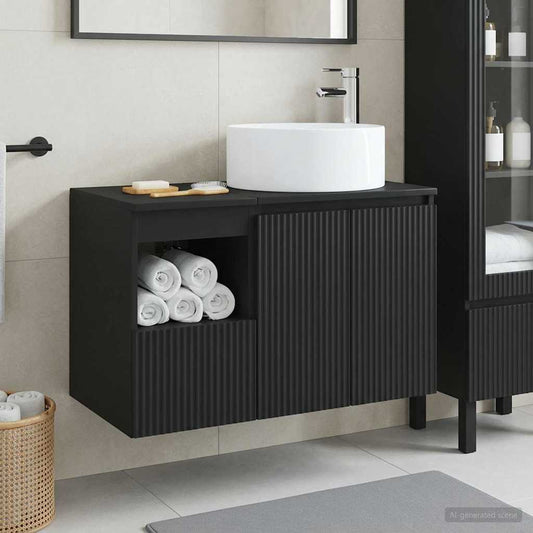 vidaXL Bathroom Furniture Set 2 pcs Black Engineered Wood 1