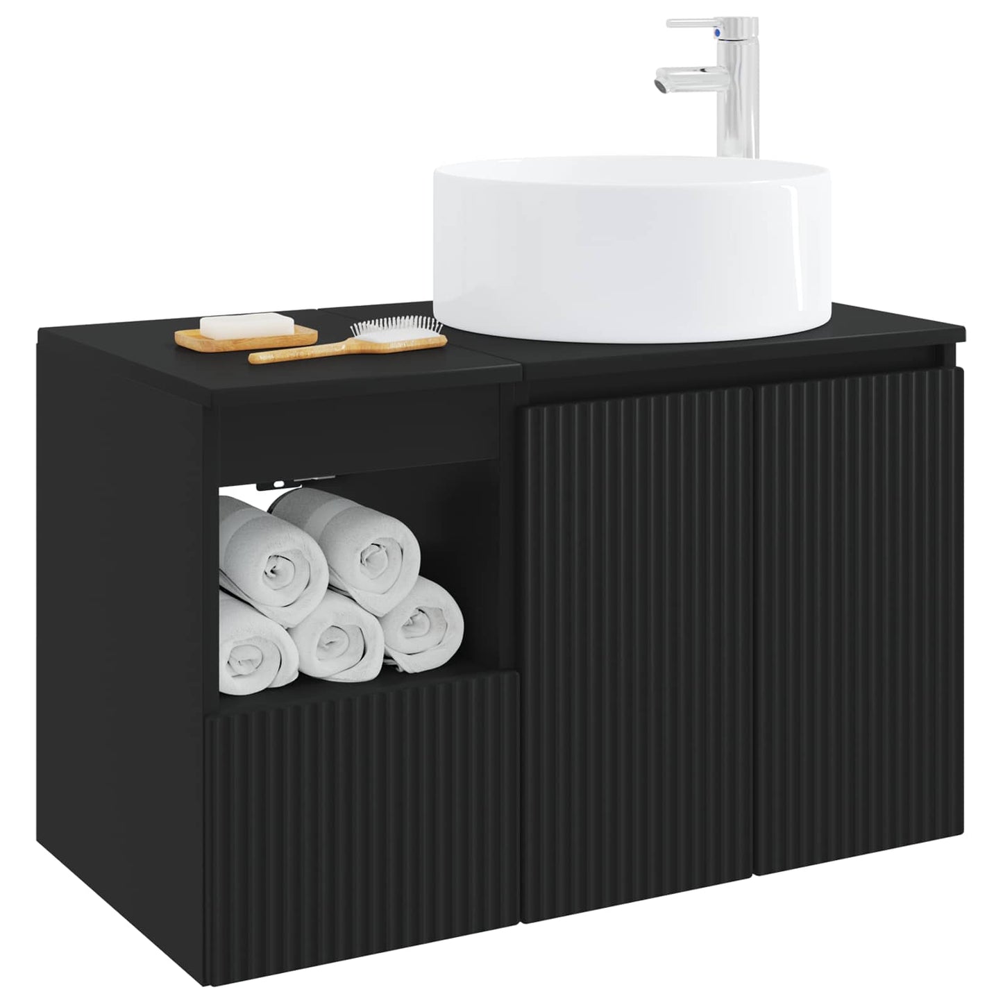 vidaXL Bathroom Furniture Set 2 pcs Black Engineered Wood 3