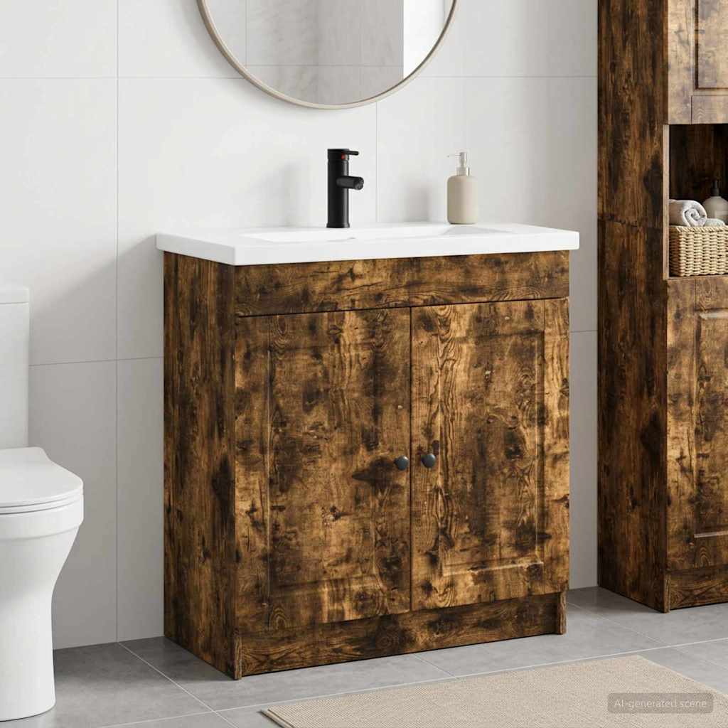 vidaXL Bathroom Furniture Set Smoked Oak 78.5 x 37.5 x 81 cm 1