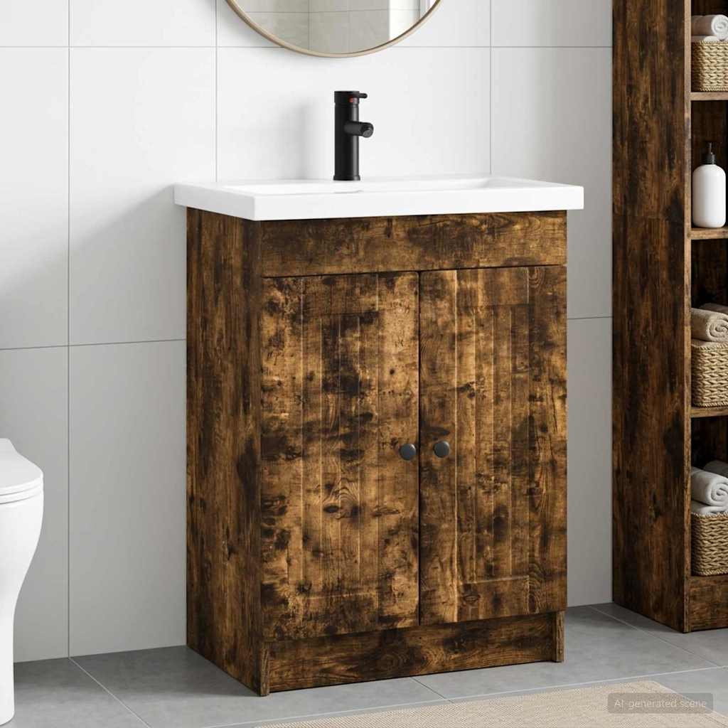 vidaXL Bathroom Furniture Set Smoked Oak 78.5 x 37.5 x 81 cm 1