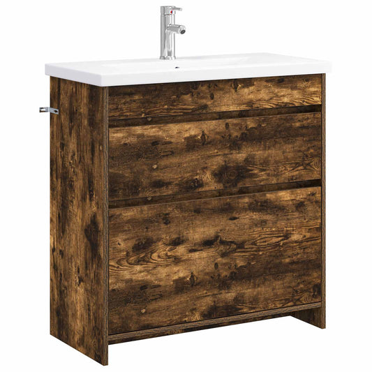 vidaXL Bathroom Furniture Set Smoked Oak 81 x 40 x 84.5 cm 2