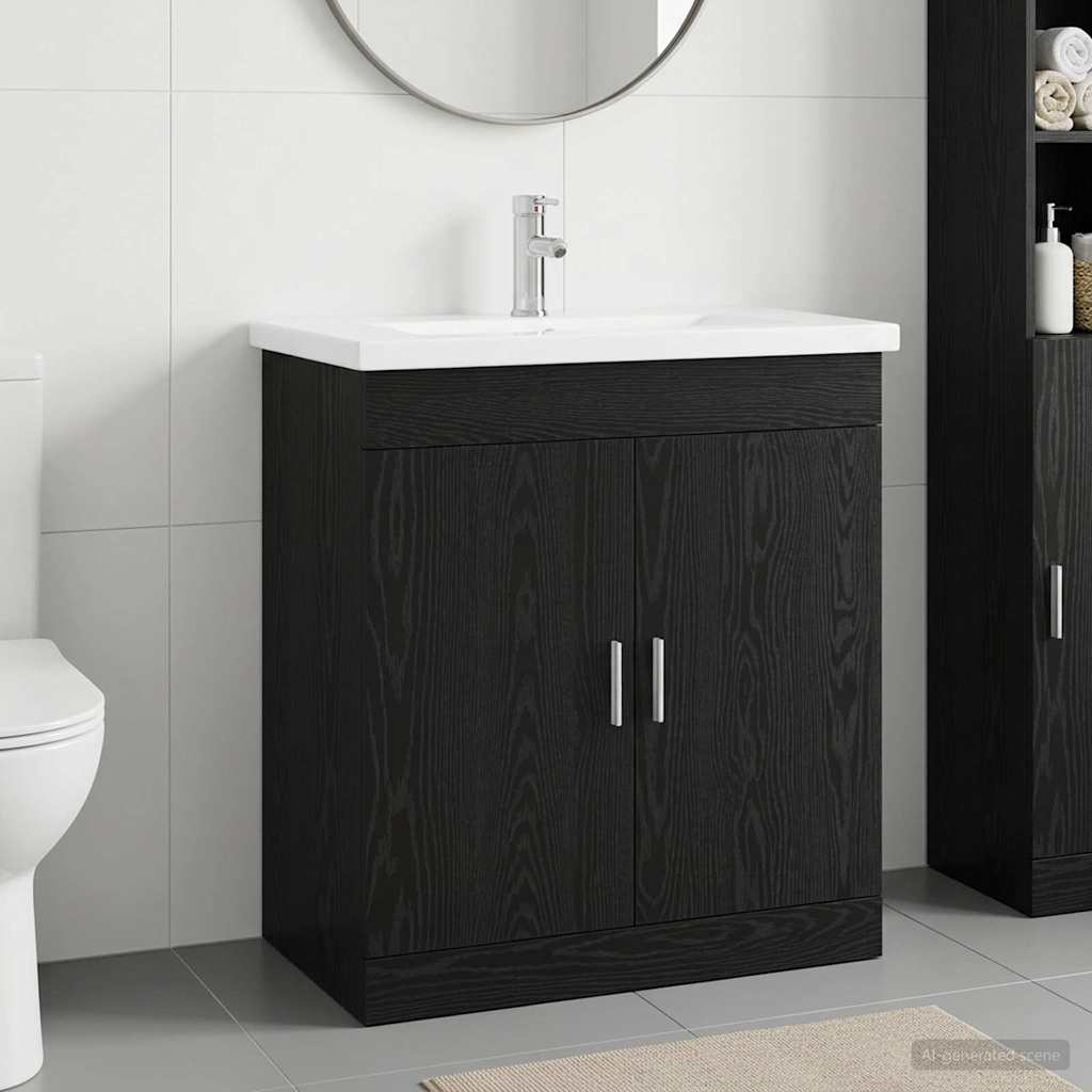 vidaXL Bathroom Furniture Set Black Oak 81 x 40 x 84.5 cm 1