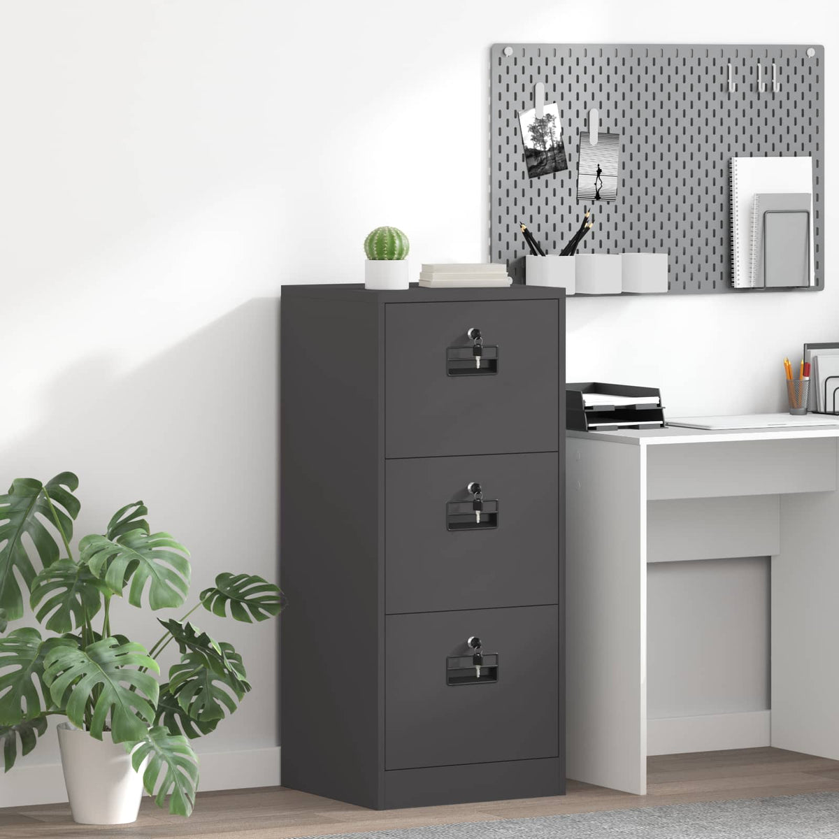 File Cabinet Cold-Rolled Steel Width 45.5 cm Black 106.5 cm