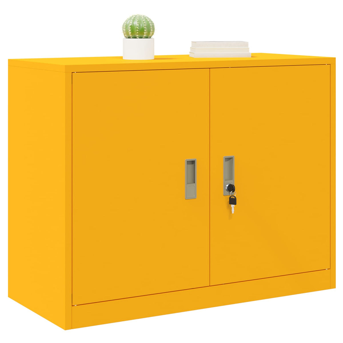 Storage Cabinet Steel Width 90 cm Mustard Yellow 70 cm