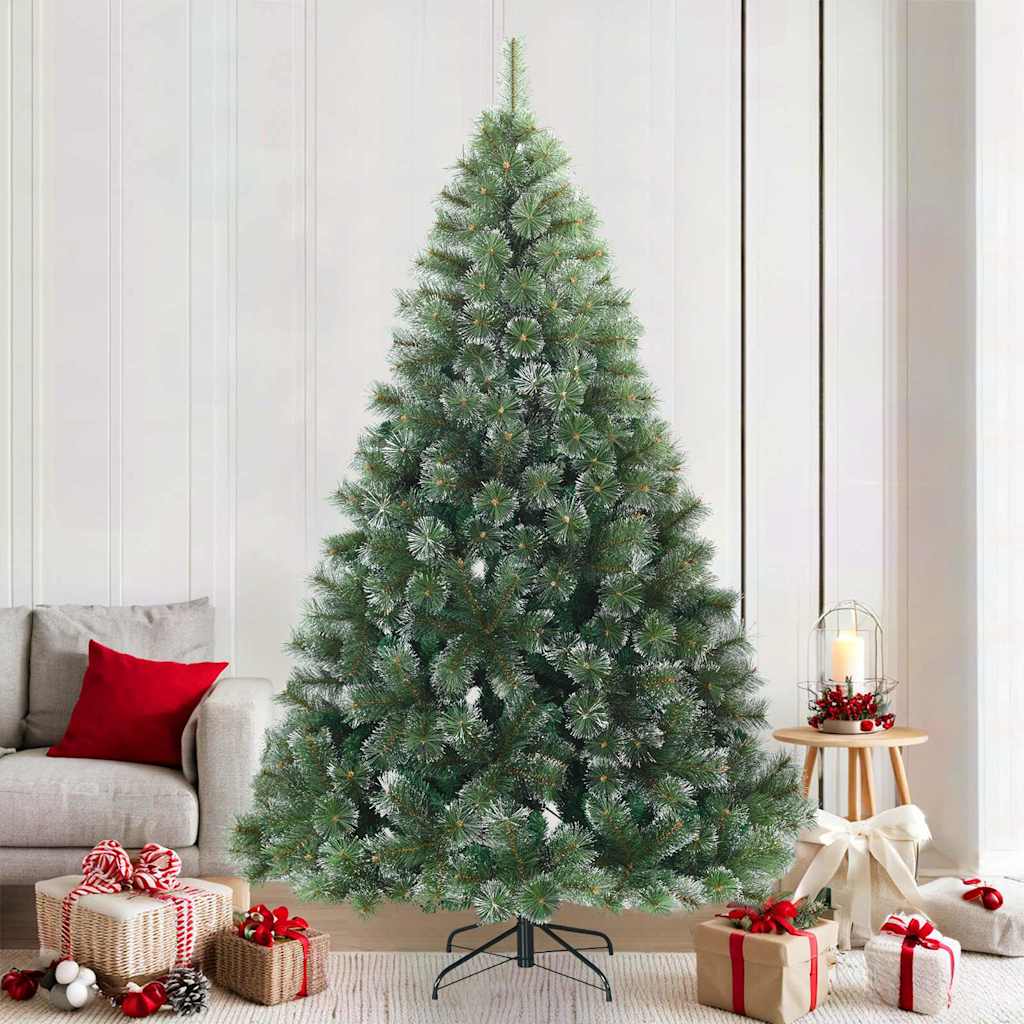 Artificial Hinged Christmas Tree PVC White and green 210 cm