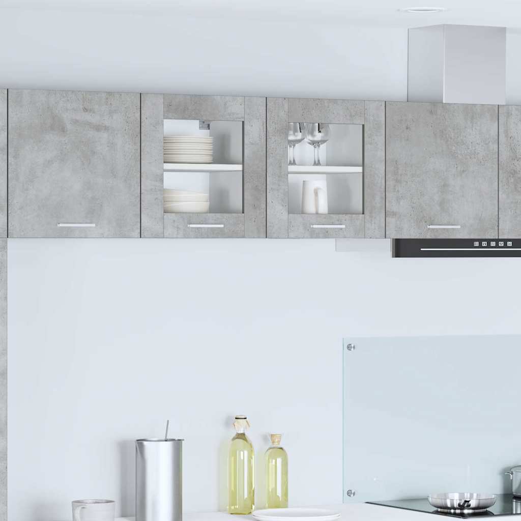 Microwave Cabinet "Lyon" 60x57x207 cm Concrete Grey 2x hanging glass cabinet (1 door) 40 cm wide 40 cm high