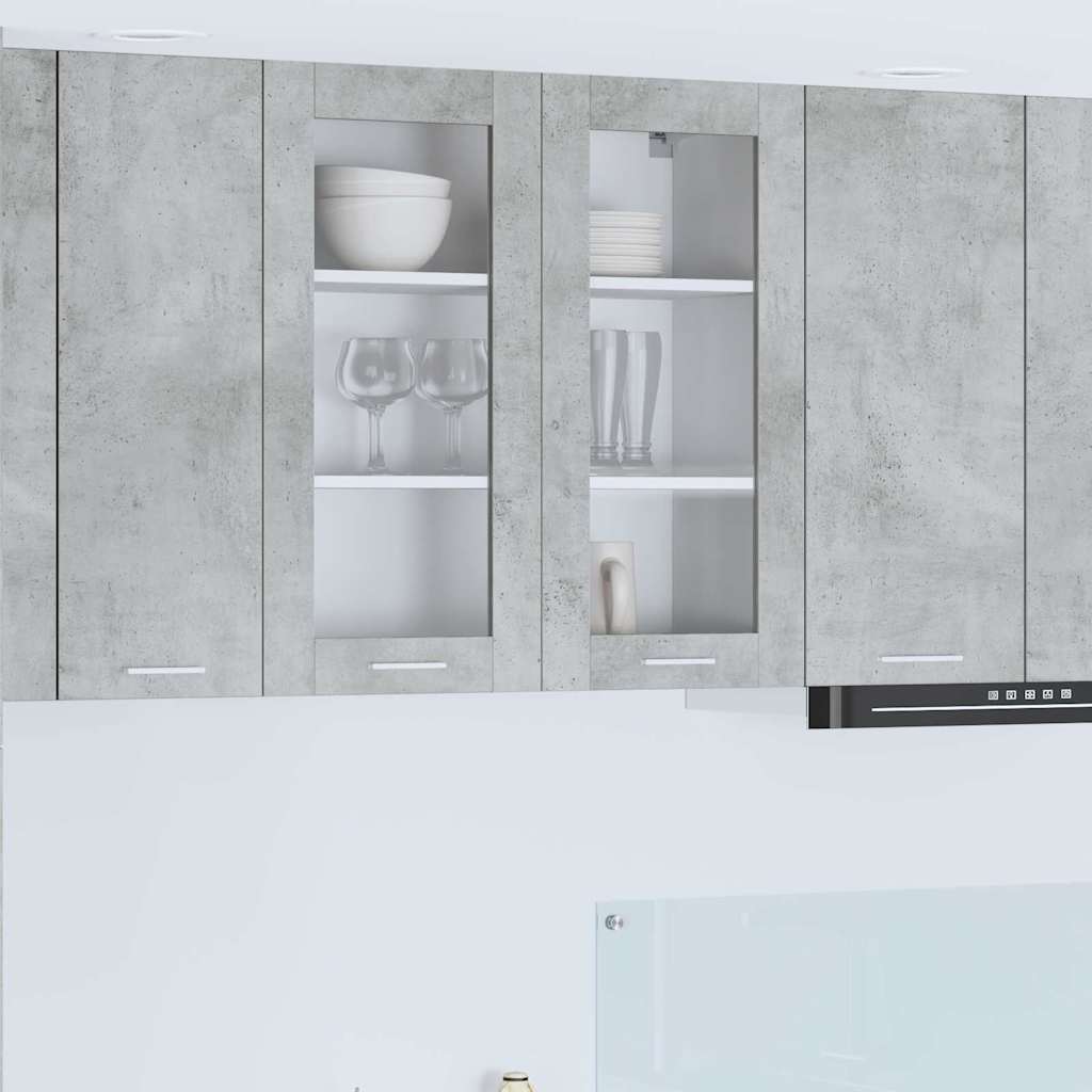 Microwave Cabinet "Lyon" 60x57x207 cm Concrete Grey 1x hanging glass cabinet (2 doors) 80 cm wide 80 cm high