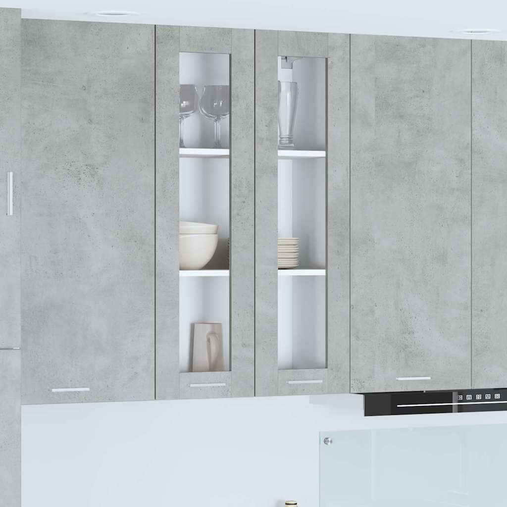 Microwave Cabinet "Lyon" 60x57x207 cm Concrete Grey 1x hanging glass cabinet (2 doors) 60 cm wide 100 cm high