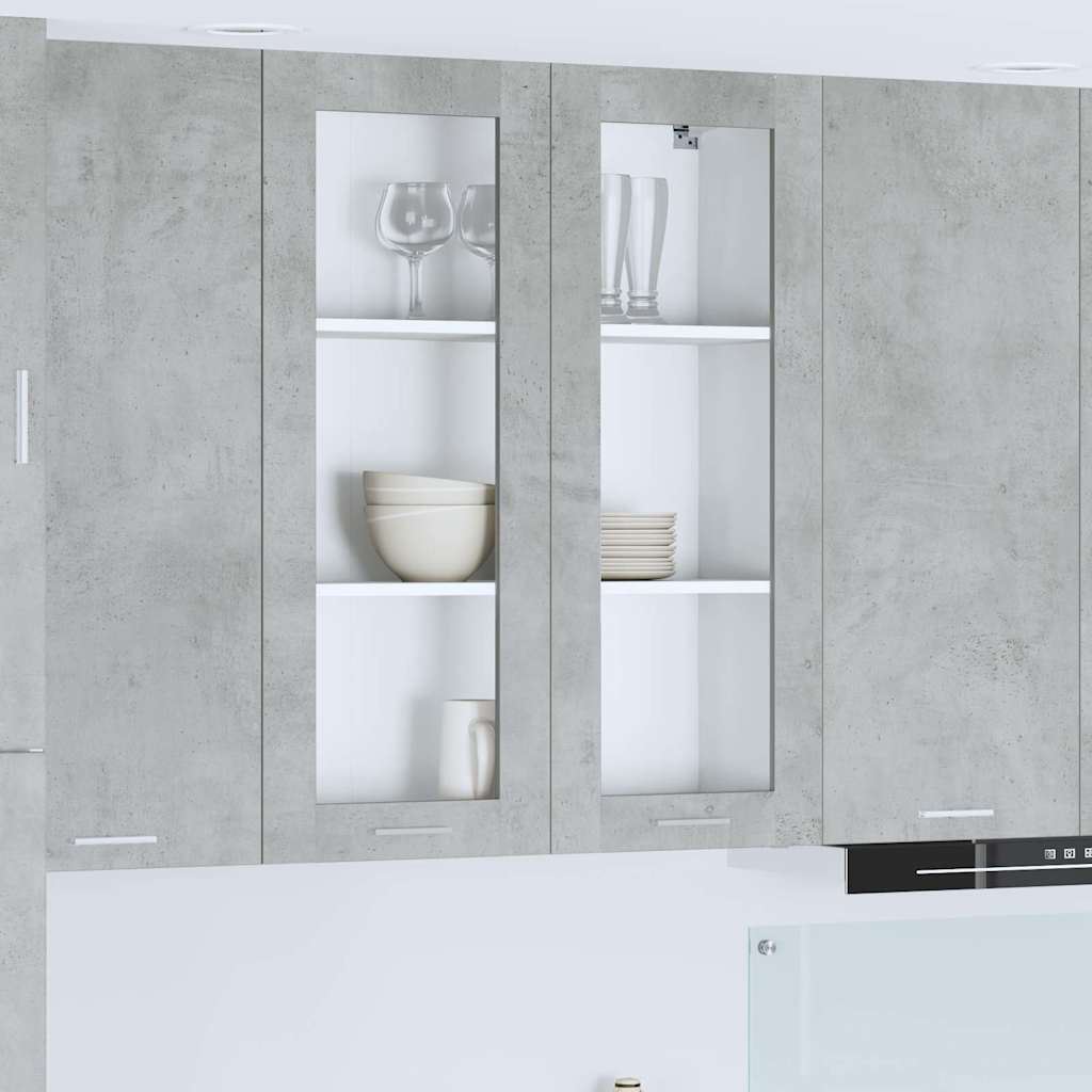 Microwave Cabinet "Lyon" 60x57x207 cm Concrete Grey 1x hanging glass cabinet (2 doors) 80 cm wide 100 cm high