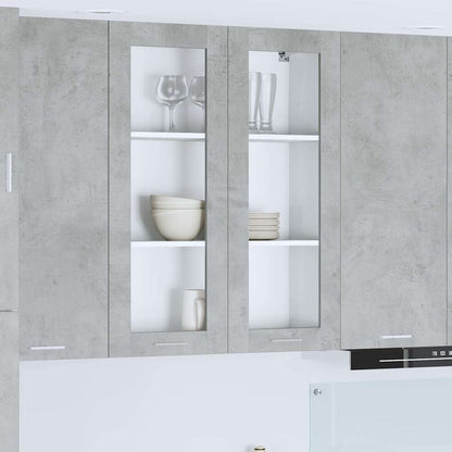Microwave Cabinet "Lyon" 60x57x207 cm Concrete Grey 1x hanging glass cabinet (2 doors) 80 cm wide 100 cm high