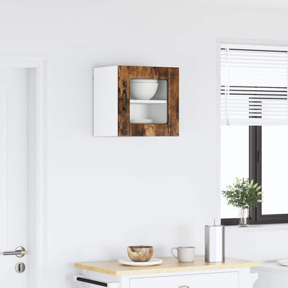 Kitchen Wall Cabinet "Lucca" Engineered Wood Smoked Oak 1x wall glass cabinet (1 door) 40 cm wide 40 cm high