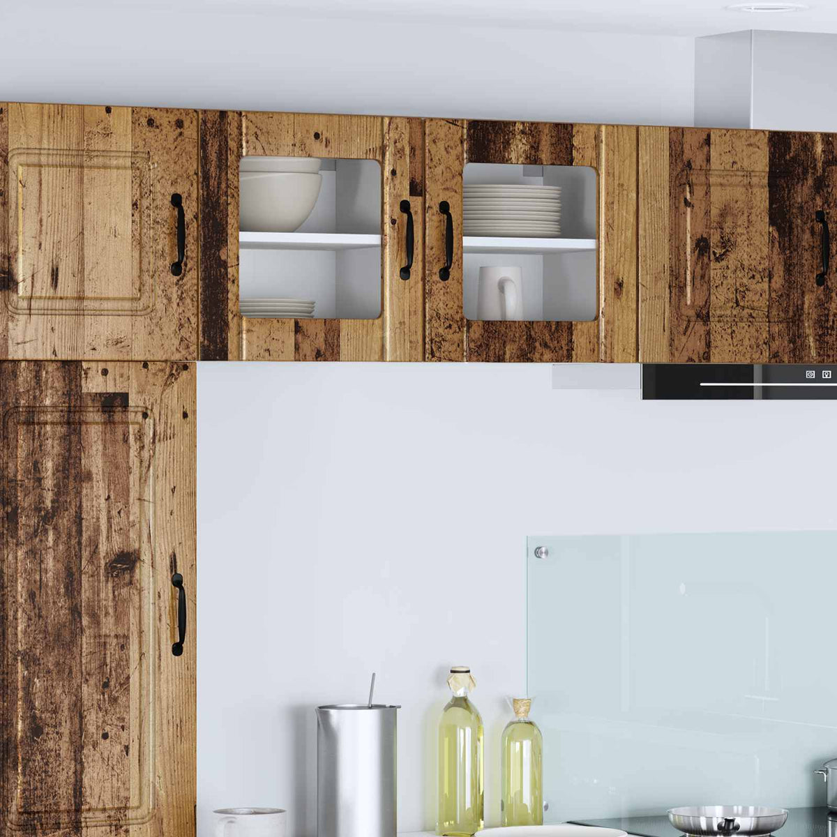 Kitchen Wall Cabinet "Lucca" Engineered Wood Old Wood 1x wall glass cabinet (1 door) 40 cm wide 40 cm high