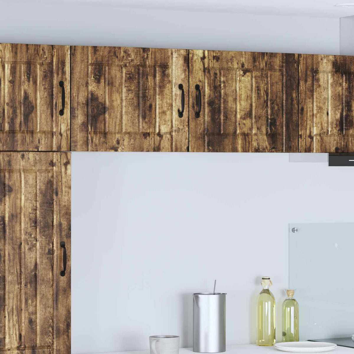 Kitchen Wall Cabinet "Lucca" Engineered Wood Smoked Oak 1x wall cabinet (1 door) 50 cm wide 40 cm high