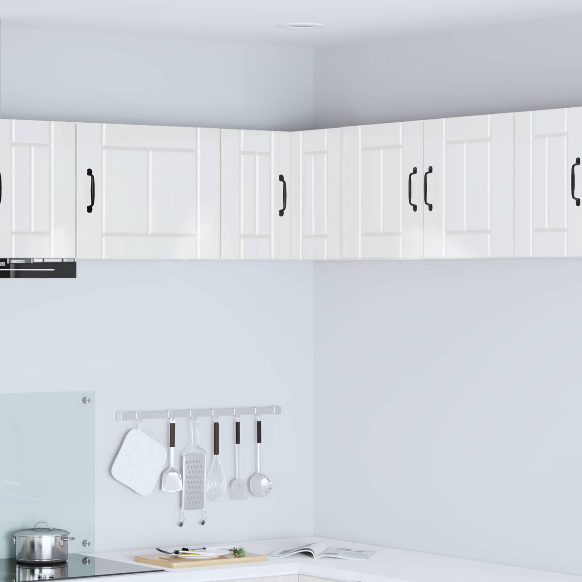 Kitchen Wall Cabinet "Lucca" Engineered Wood High Gloss White 1x wall corner cabinet 57 cm wide 40 cm high