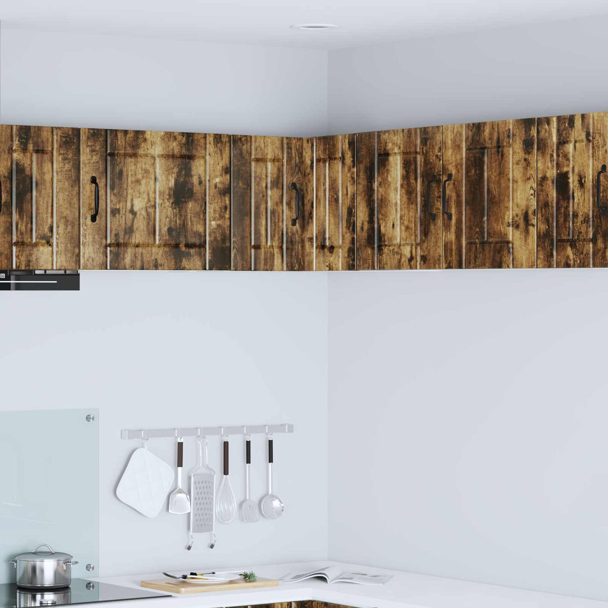 Kitchen Wall Cabinet "Lucca" Engineered Wood Smoked Oak 1x wall corner cabinet 57 cm wide 40 cm high
