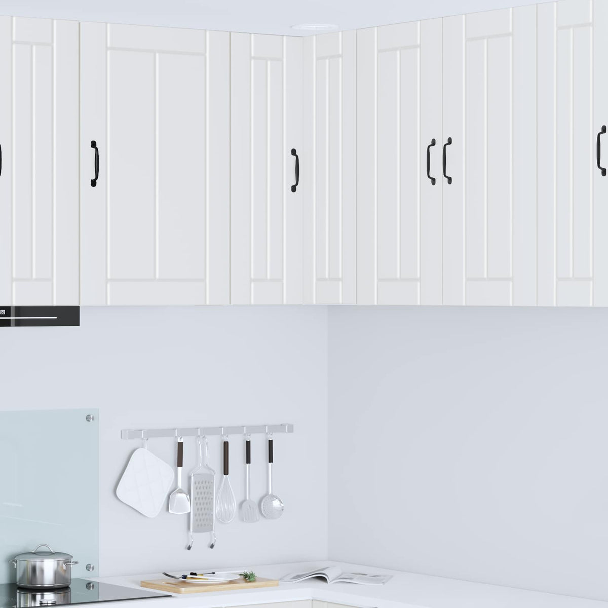 Kitchen Wall Cabinet "Lucca" Engineered Wood White 1x wall corner cabinet 57 cm wide 80 cm high