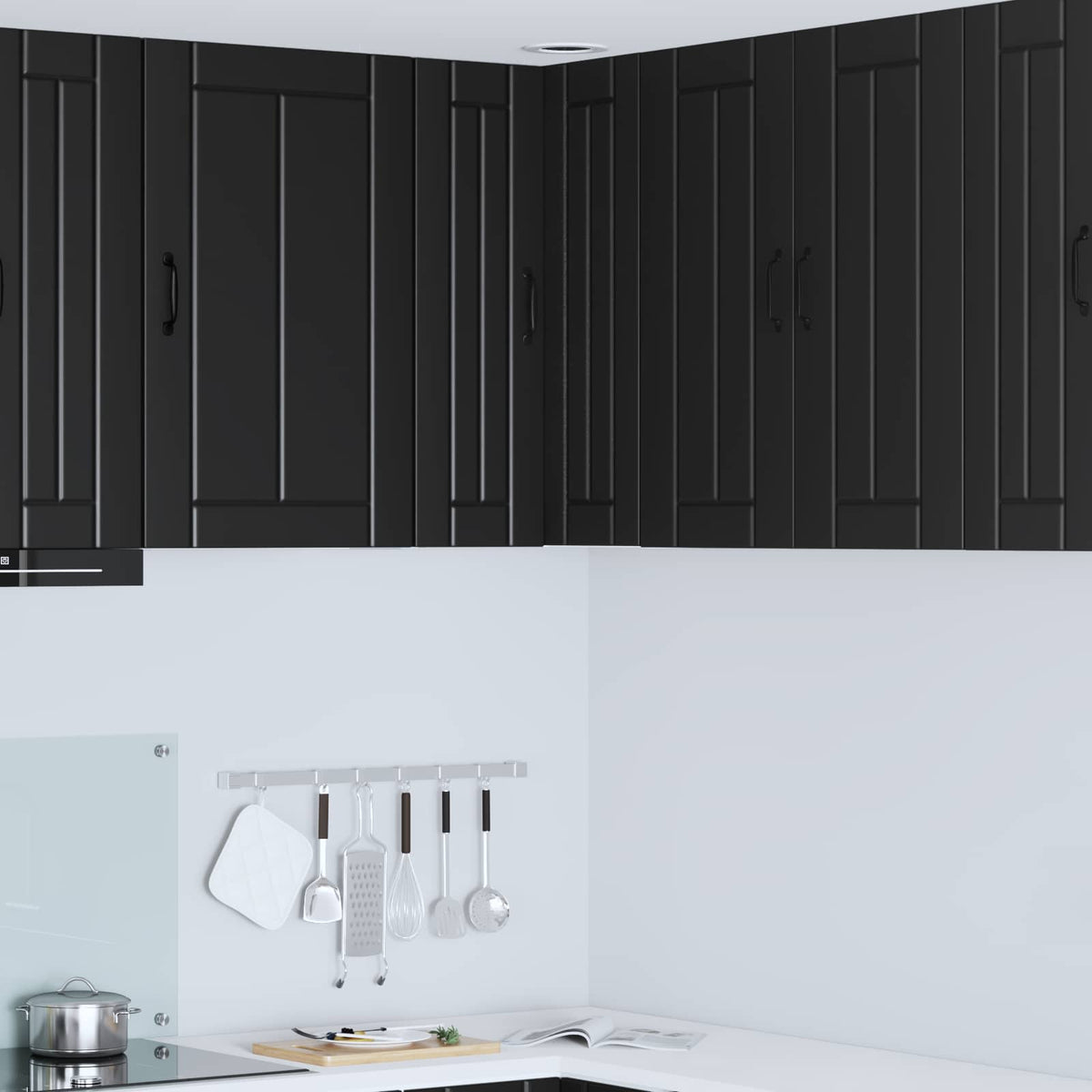 Kitchen Wall Cabinet "Lucca" Engineered Wood Black 1x wall corner cabinet 57 cm wide 80 cm high