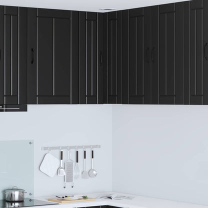 Kitchen Wall Cabinet "Lucca" Engineered Wood Black 1x wall corner cabinet 57 cm wide 80 cm high