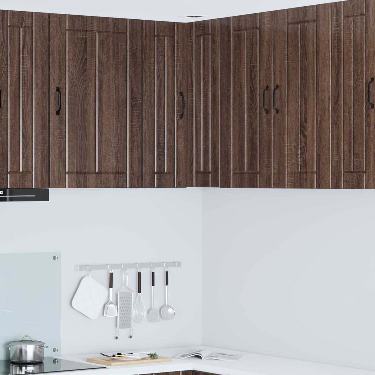 Kitchen Wall Cabinet "Lucca" Engineered Wood Brown Oak 1x wall corner cabinet 57 cm wide 80 cm high