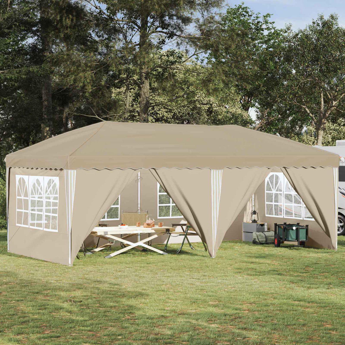 Pop-up Party Tent 575 x 288 x 245 cm with 6 Sidewalls Cream
