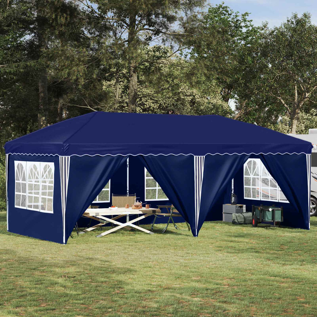 Pop-up Party Tent 575 x 288 x 245 cm with 6 Sidewalls Blue