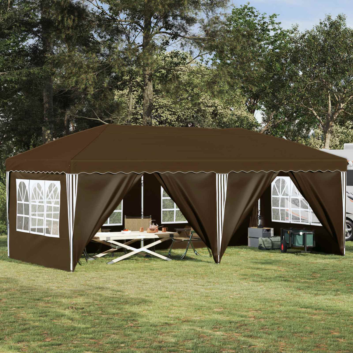 Pop-up Party Tent 575 x 288 x 245 cm with 6 Sidewalls Taupe