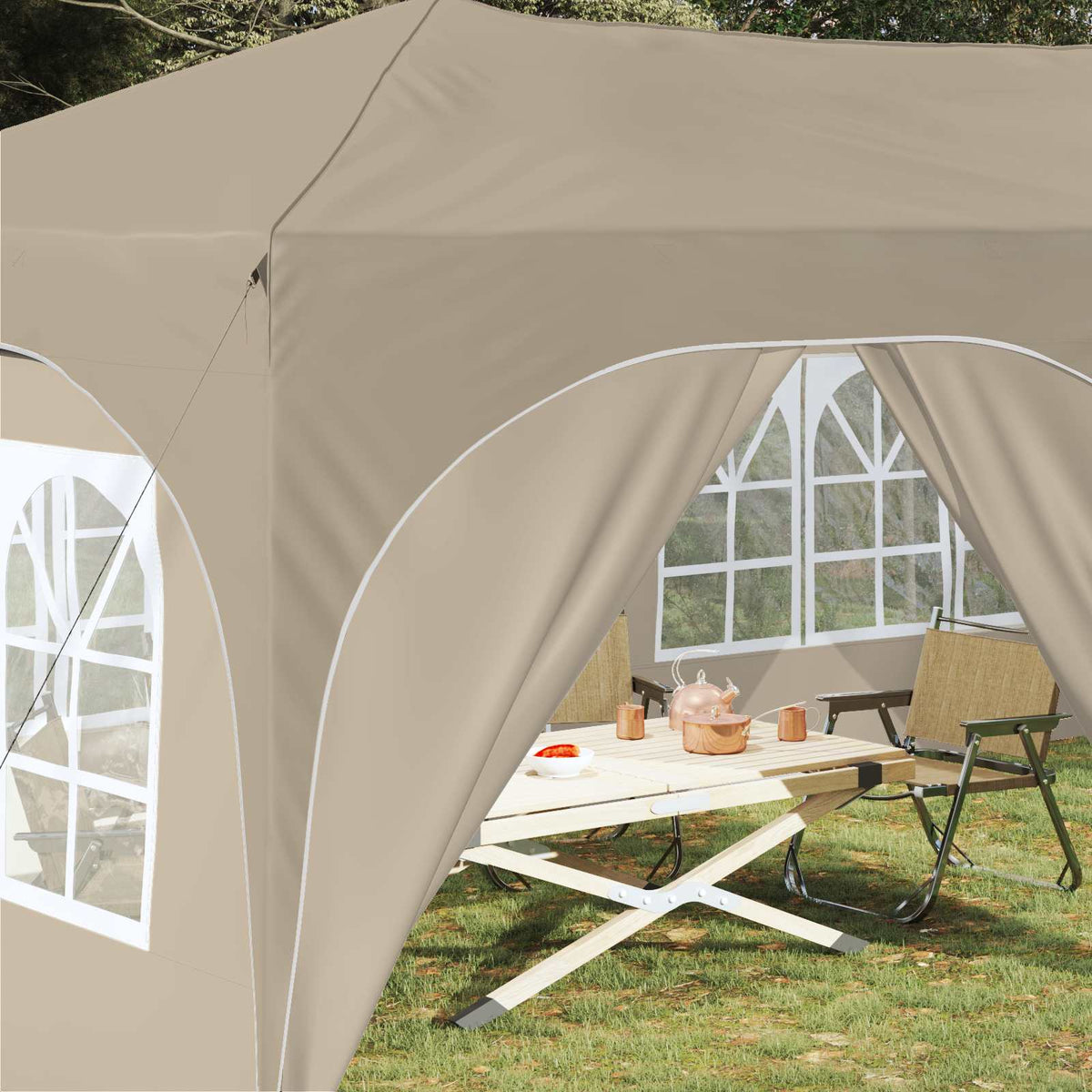 Pop-up Party Tent 574 x 289 x 245 cm Oxford Fabric with 6 sidewalls Cream