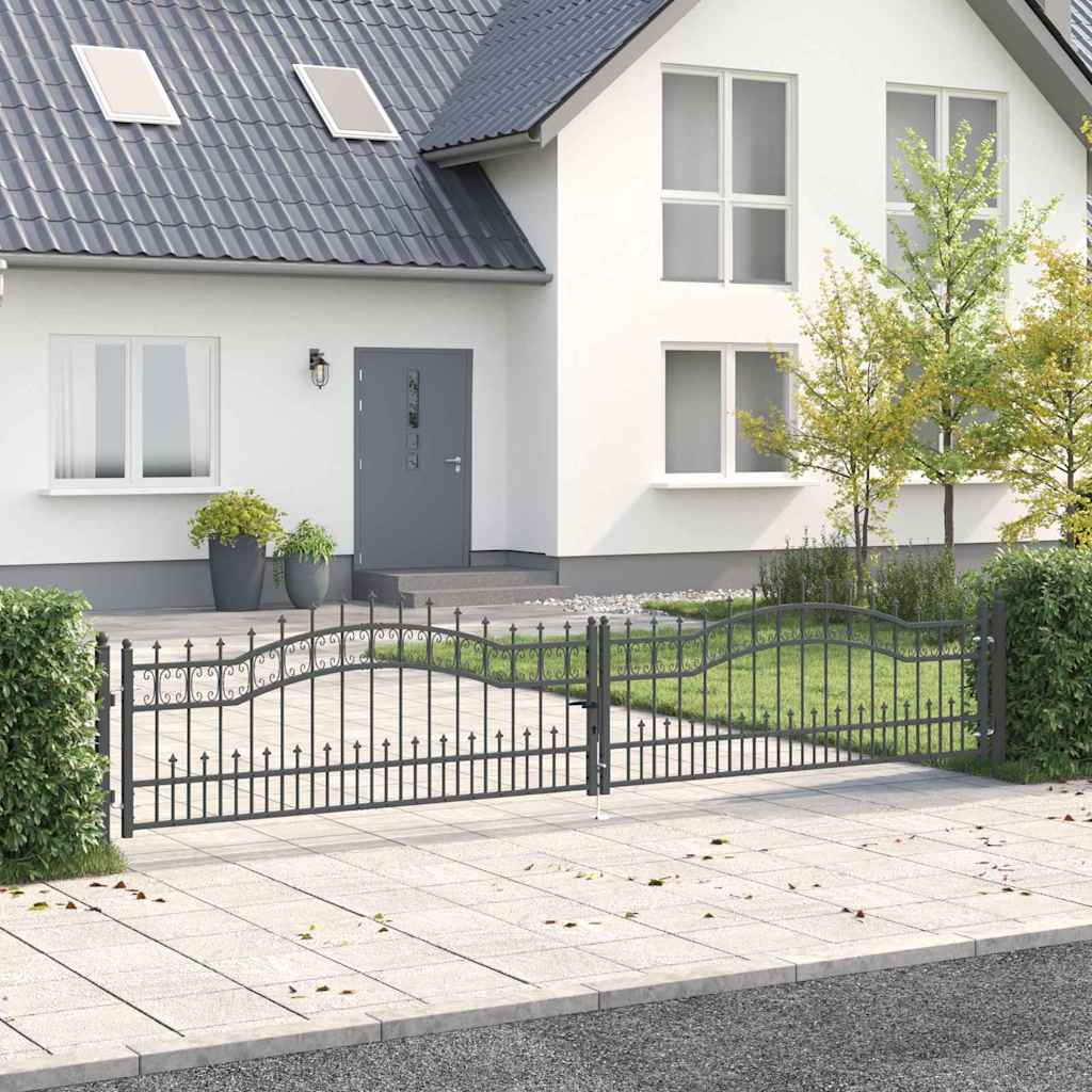vidaXL Fence Gate with Spear Top KAMPEN 395 x 75 cm Lockable Steel 1
