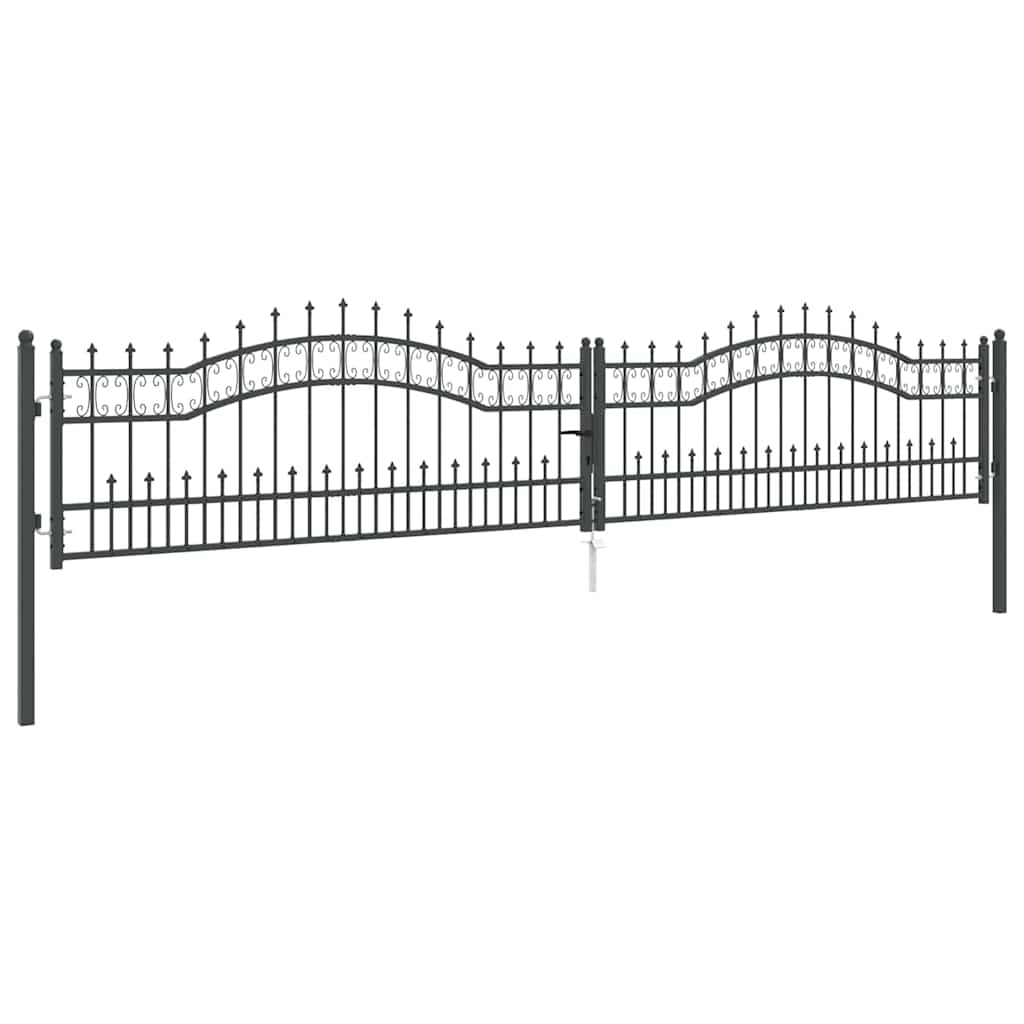 vidaXL Fence Gate with Spear Top KAMPEN 395 x 75 cm Lockable Steel 4