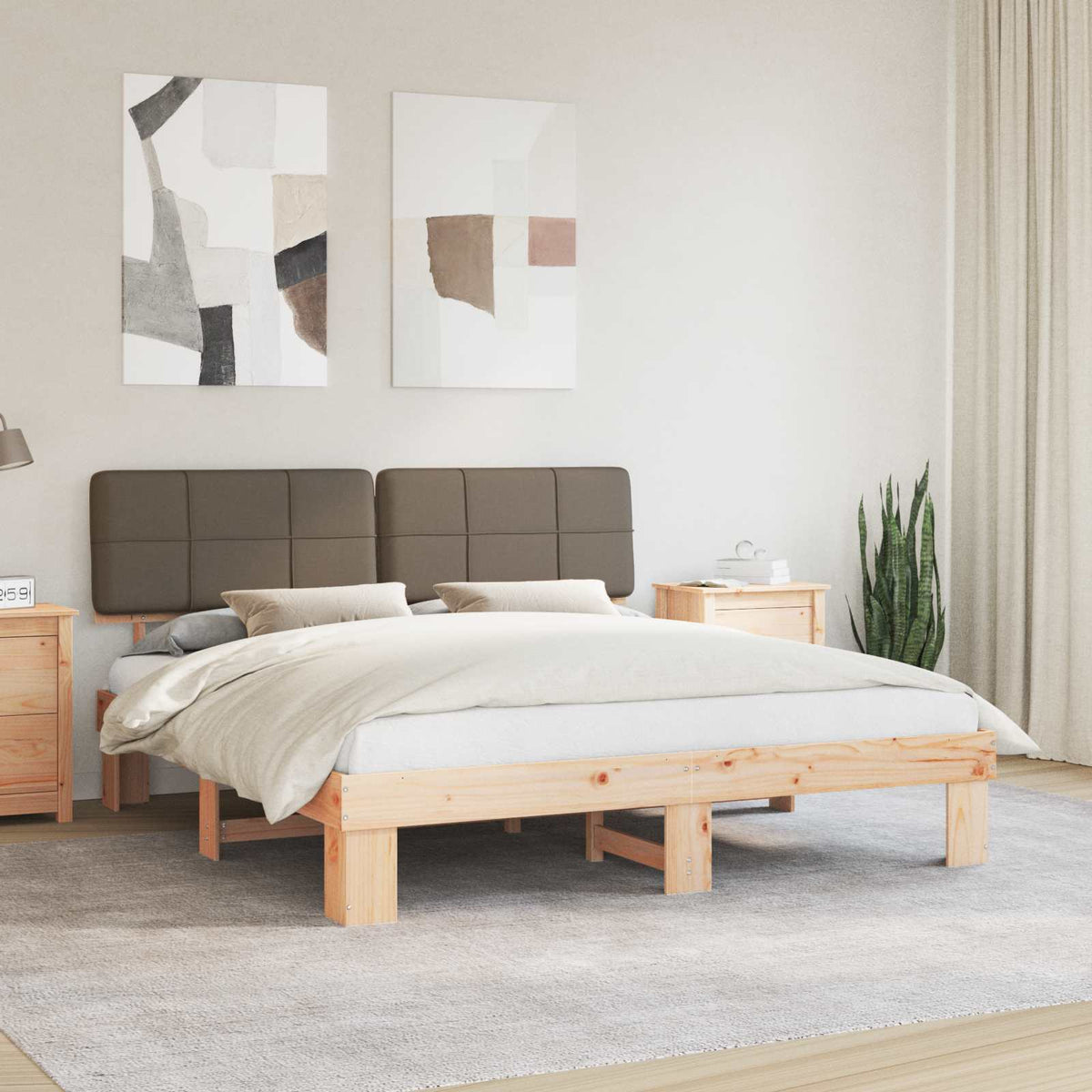Bed Frame with Upholstered Headboard Length 200 cm Natural and Taupe 200 cm