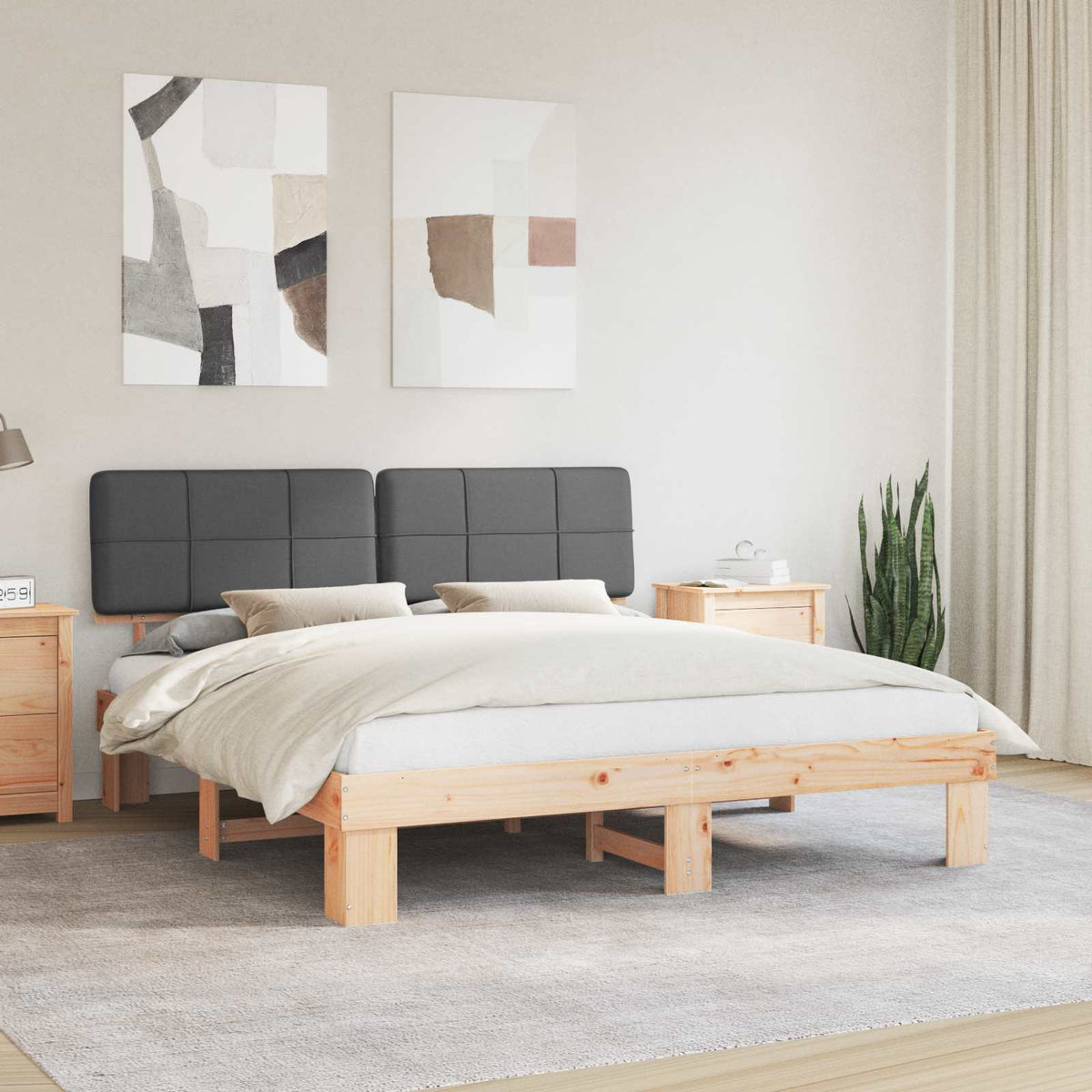 Bed Frame with Upholstered Headboard Length 200 cm Natural and Dark Grey 180 cm