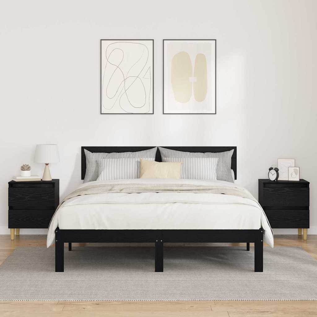Bed Cabinet with Solid Pinewood Legs 40x35x50 cm Black oak 2