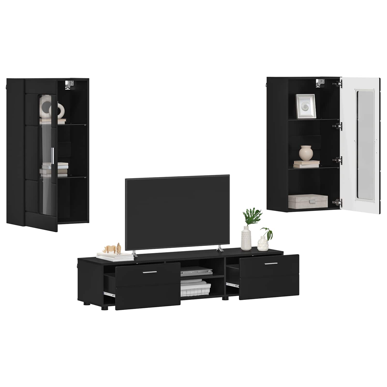 vidaXL TV Cabinet Set FLORIN 3 pcs Black Engineered Wood 3