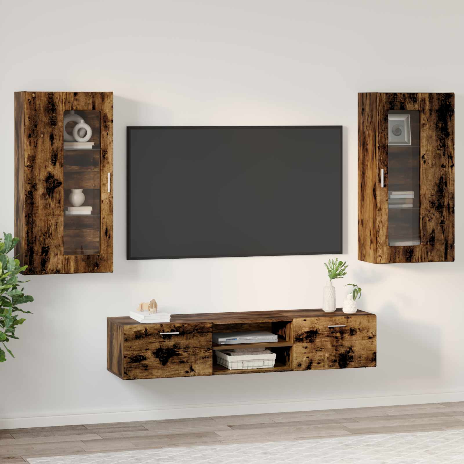 vidaXL TV Cabinet Set FLORIN 3 pcs Smoked Oak Engineered Wood 4