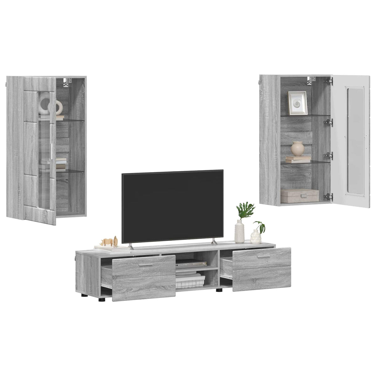 TV Cabinet Set FLORIN 3 pcs 150 x 39 x 30 cm Grey sonoma Wall cabinet +TV cabinet with 2 drawers