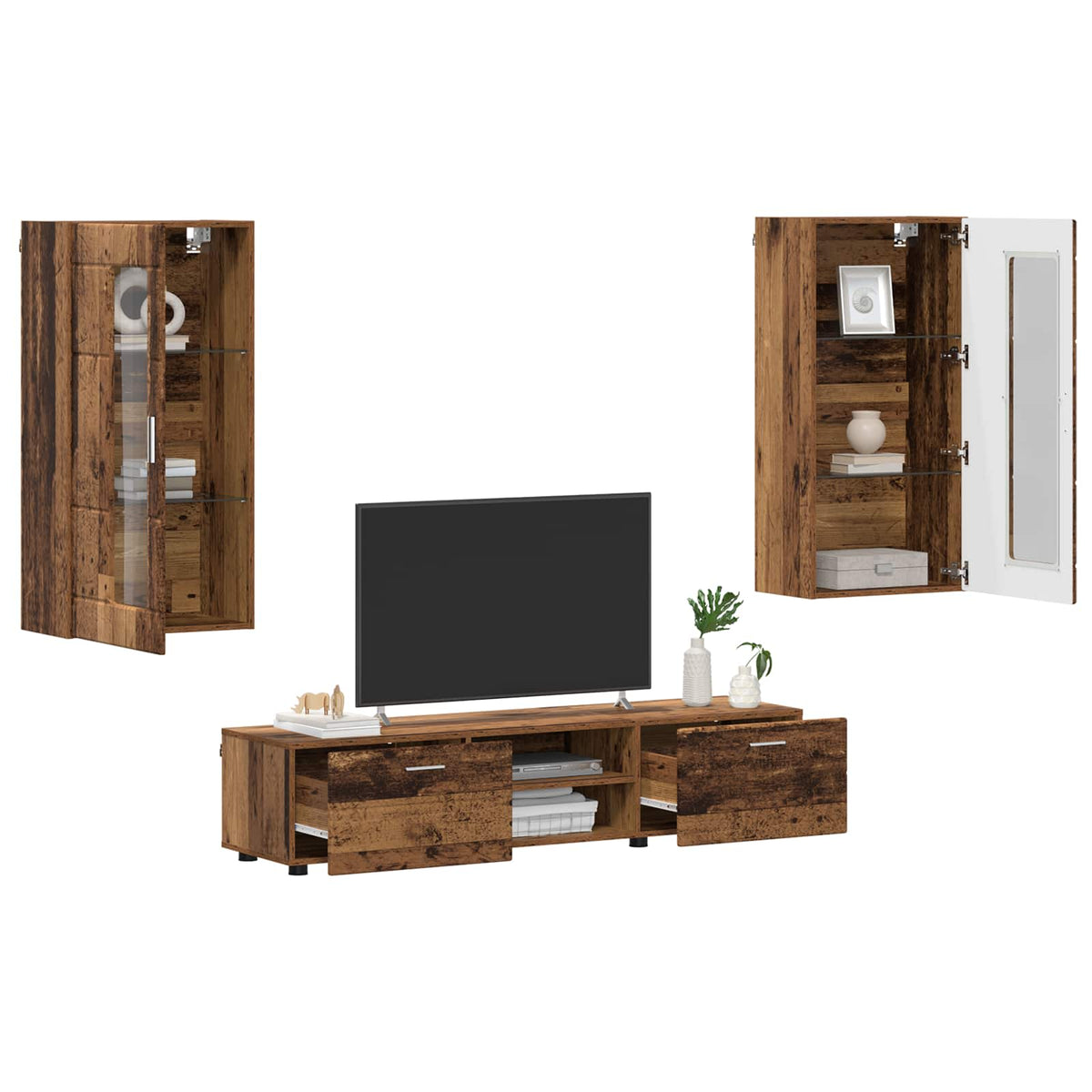 TV Cabinet Set FLORIN 3 pcs 150 x 39 x 30 cm Old wood Wall cabinet +TV cabinet with 2 drawers