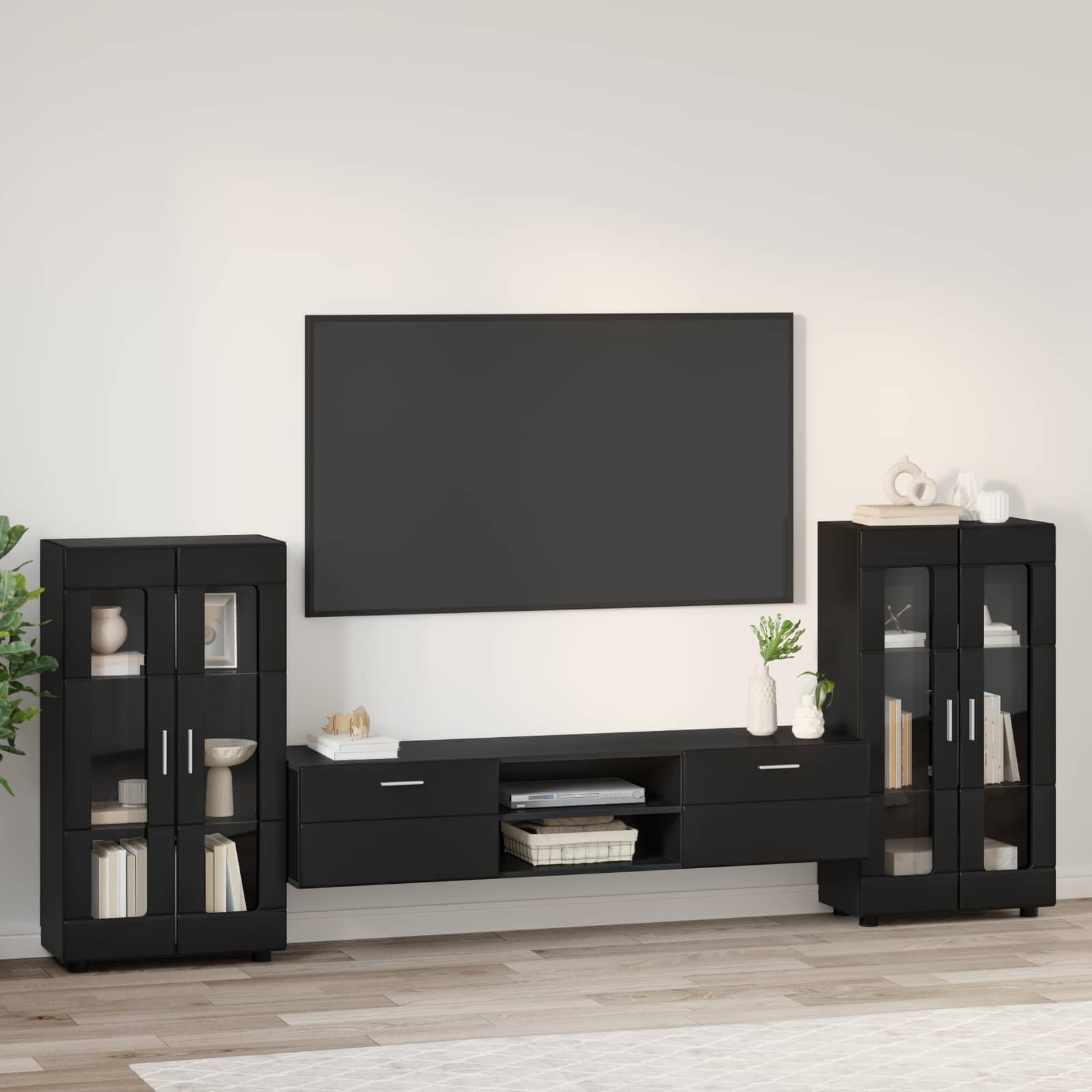 vidaXL TV Cabinet Set FLORIN 3 pcs Black Engineered Wood 4