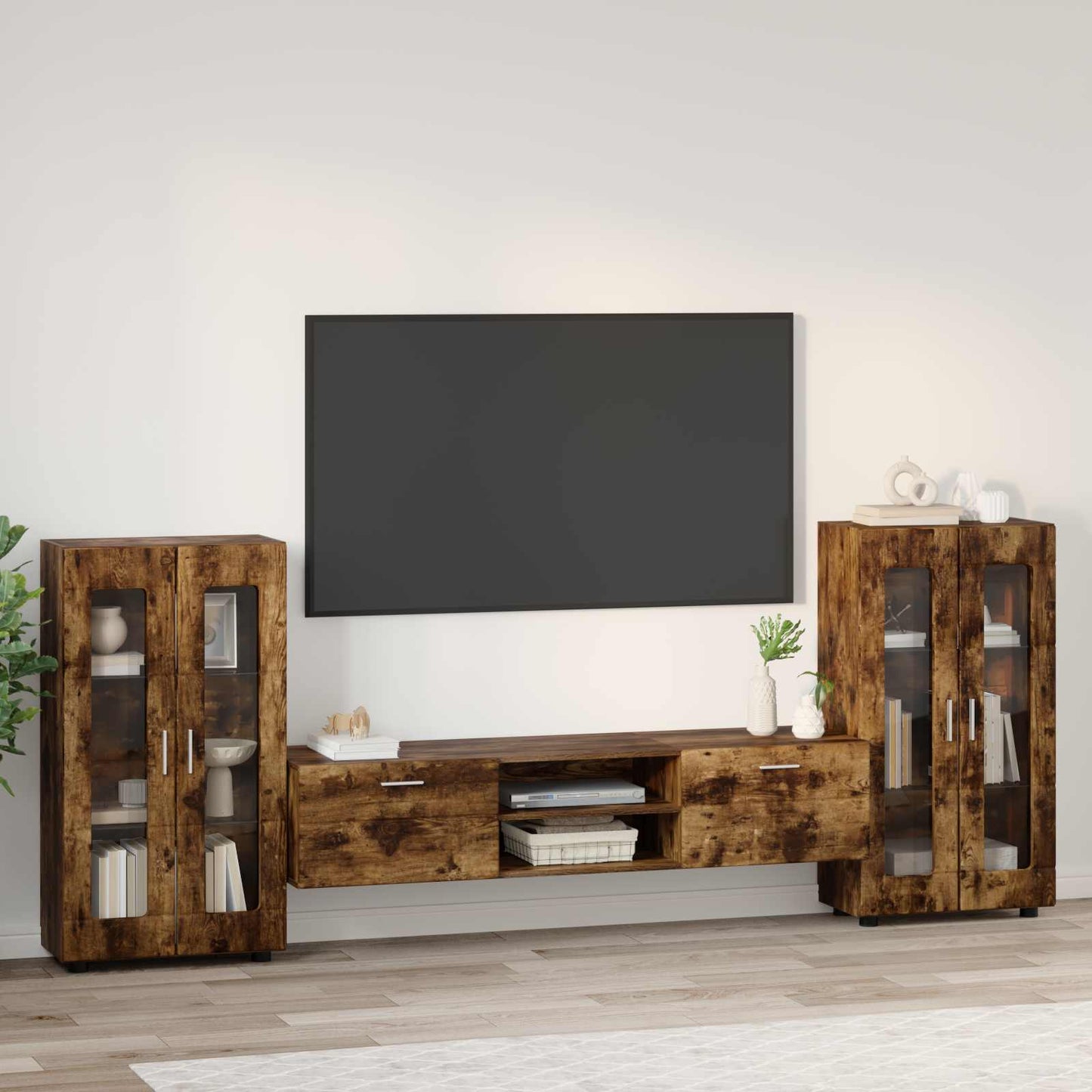 vidaXL TV Cabinet Set FLORIN 3 pcs Smoked Oak Engineered Wood 4