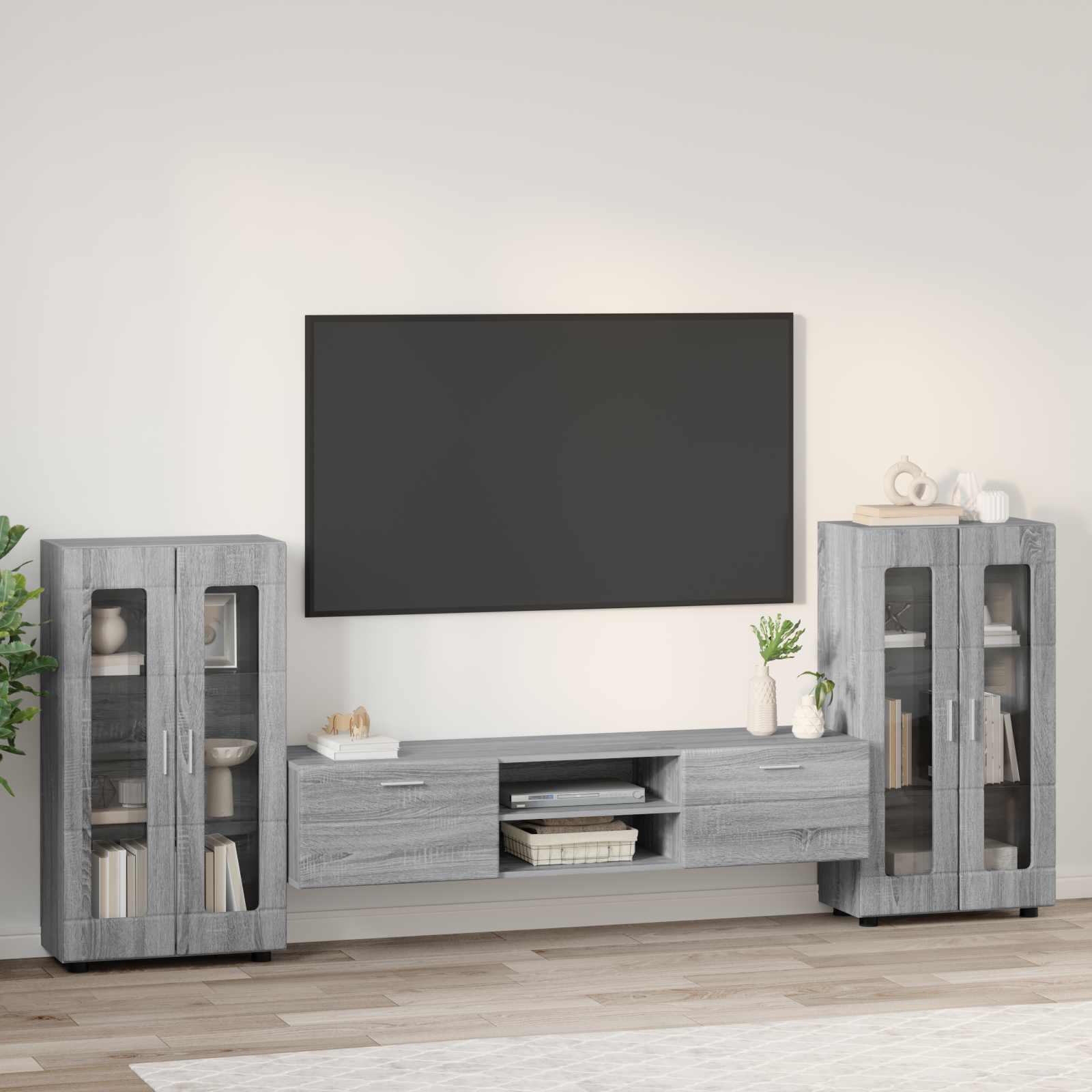 vidaXL TV Cabinet Set FLORIN 3 pcs Grey Sonoma Engineered Wood 4