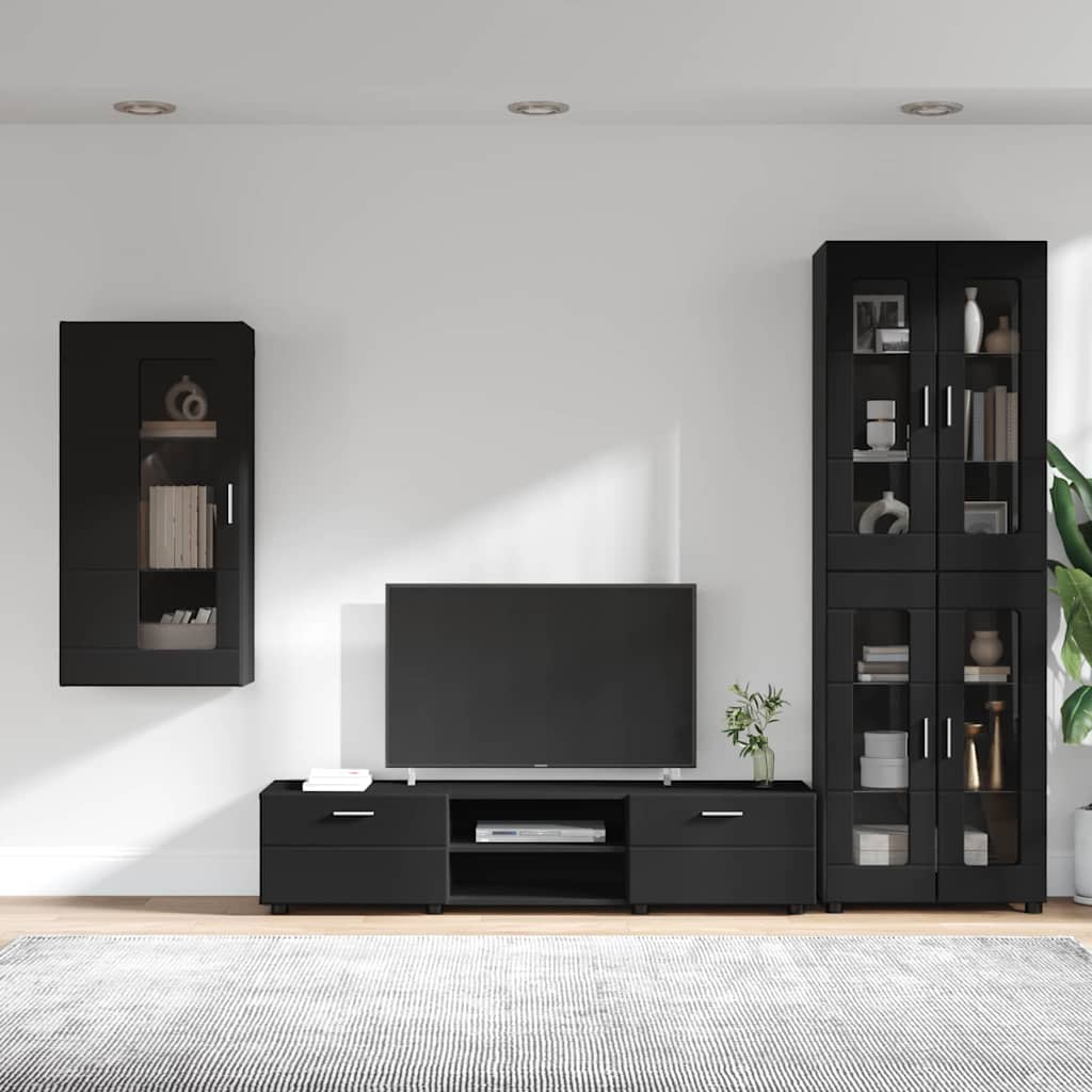 vidaXL TV Cabinet Set FLORIN 3 pcs Black Engineered Wood 4