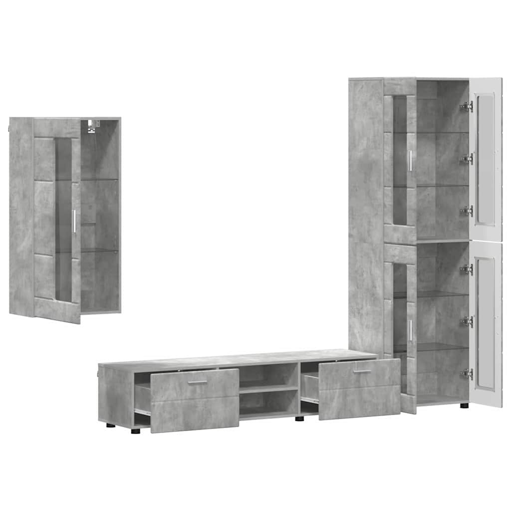vidaXL TV Cabinet Set FLORIN 3 pcs Concrete Grey Engineered Wood 5