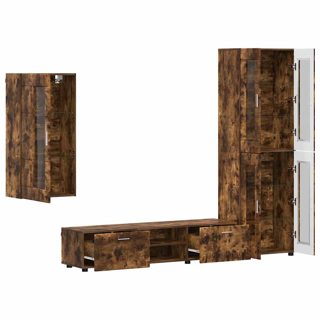vidaXL TV Cabinet Set FLORIN 3 pcs Smoked Oak Engineered Wood 5