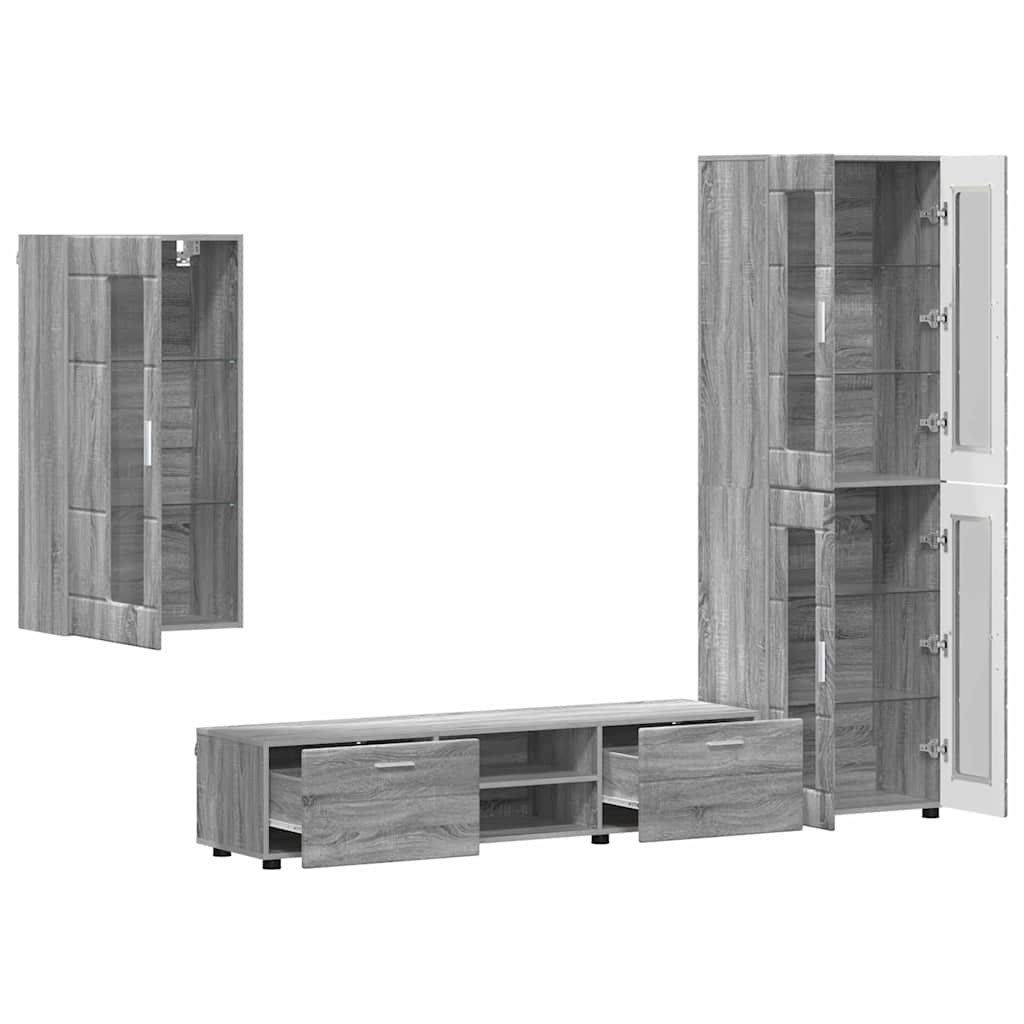 vidaXL TV Cabinet Set FLORIN 3 pcs Grey Sonoma Engineered Wood 5