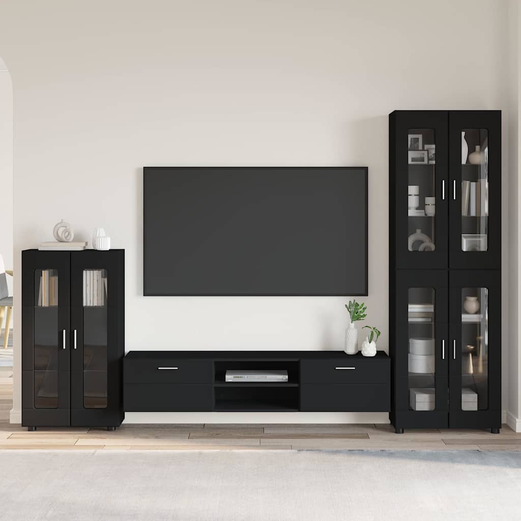 vidaXL TV Cabinet Set FLORIN 3 pcs Black Engineered Wood 4