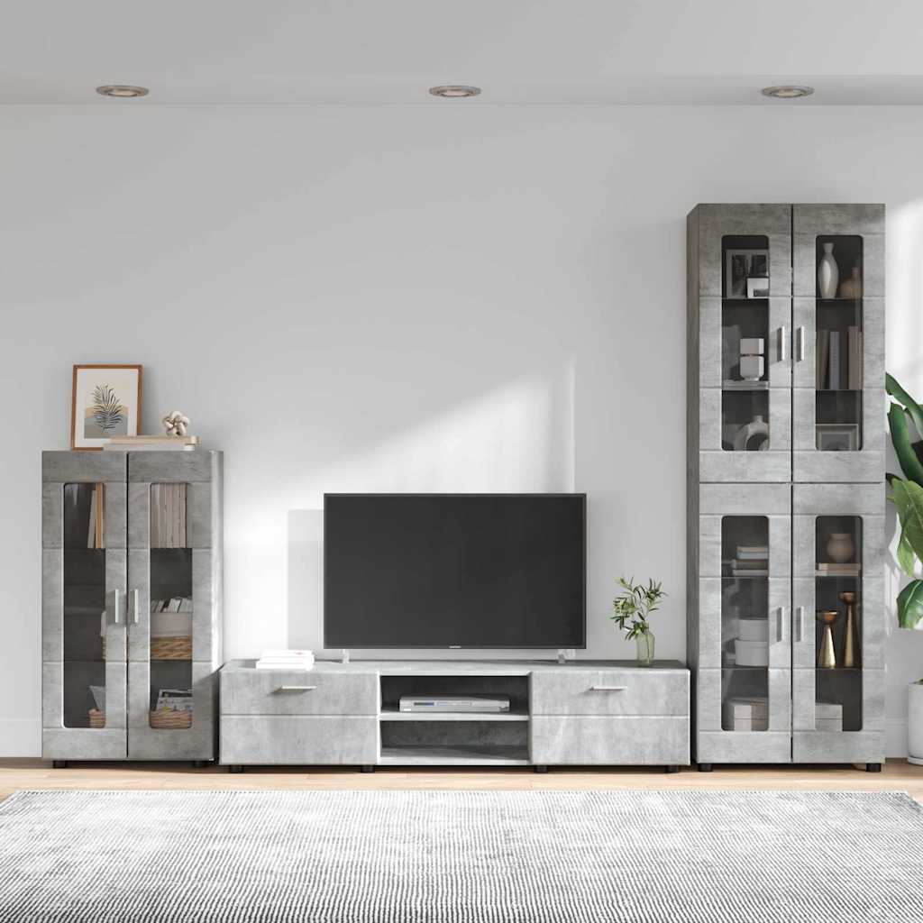 vidaXL TV Cabinet Set FLORIN 3 pcs Concrete Grey Engineered Wood 4