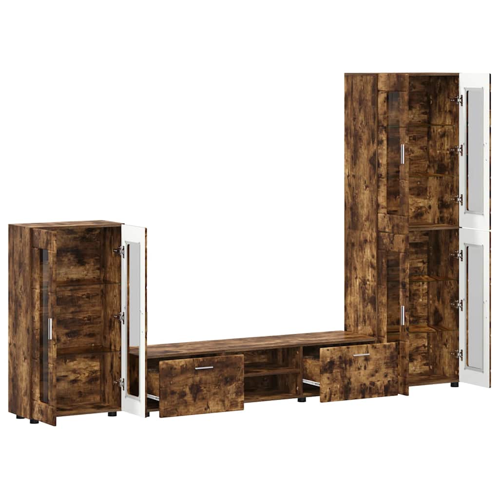 vidaXL TV Cabinet Set FLORIN 3 pcs Smoked Oak Engineered Wood 5