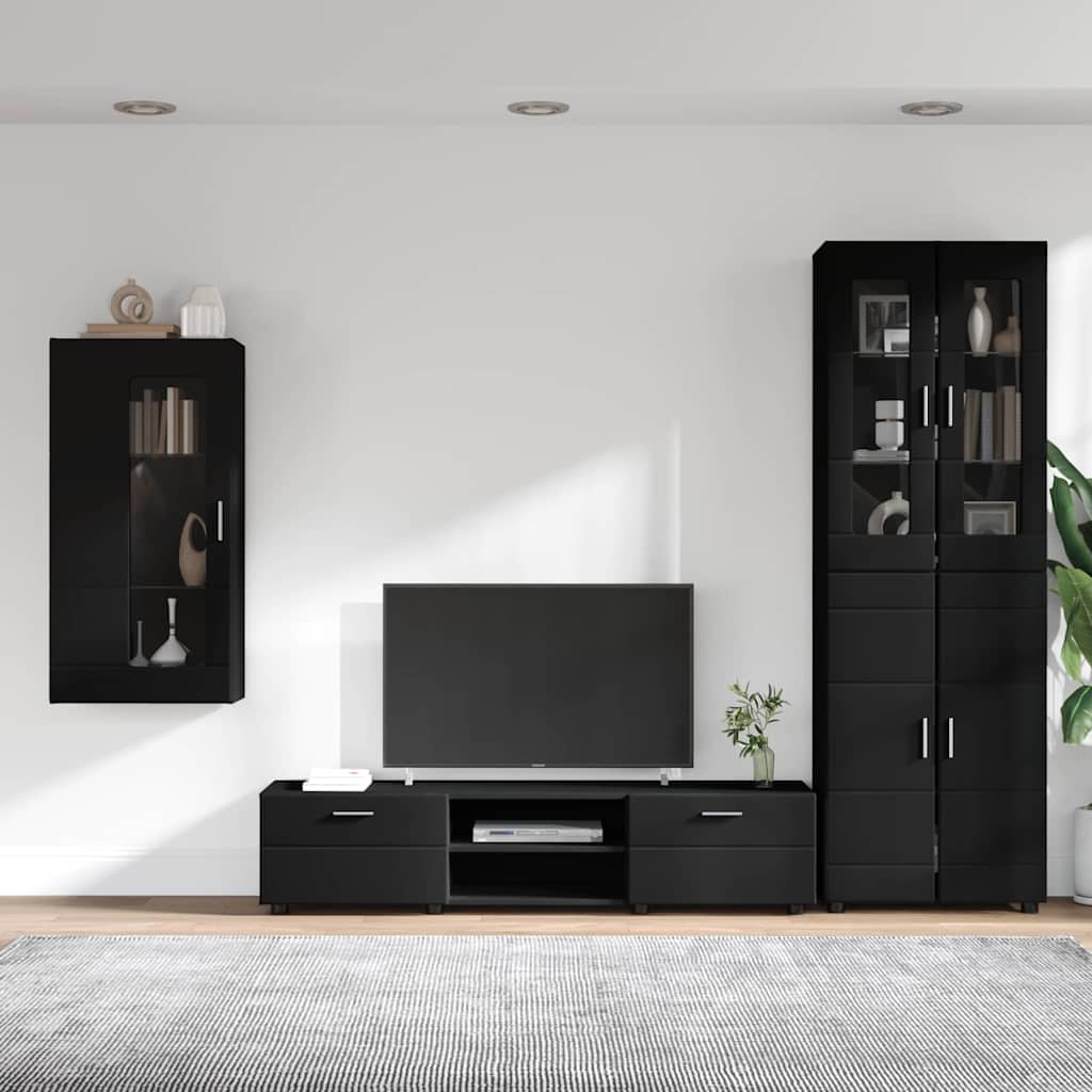 vidaXL TV Cabinet Set FLORIN 3 pcs Black Engineered Wood 4