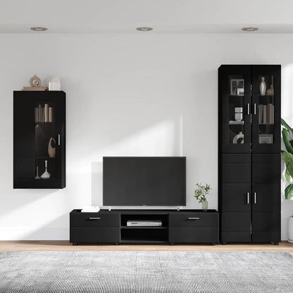 vidaXL TV Cabinet Set FLORIN 3 pcs Black Engineered Wood 4