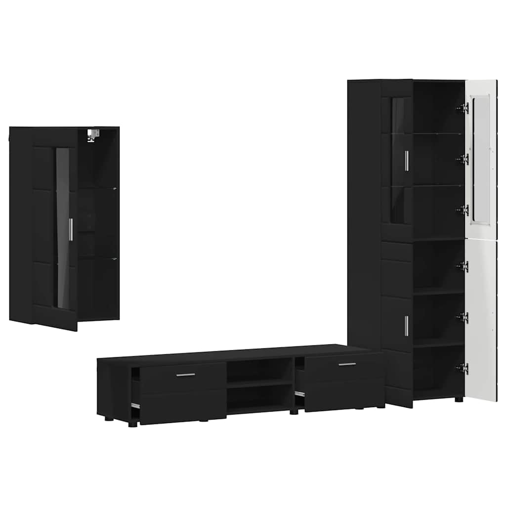 vidaXL TV Cabinet Set FLORIN 3 pcs Black Engineered Wood 5