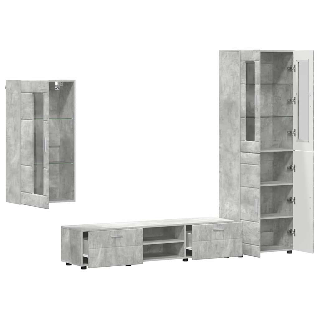 vidaXL TV Cabinet Set FLORIN 3 pcs Concrete Grey Engineered Wood 5